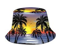 Tropical Summer Palm Tree Bucket Hat Summer Beach Sun Hat Packable Hawaii Fisherman Cap for Women Men Boys Girls, Palm Tree-0005, One size