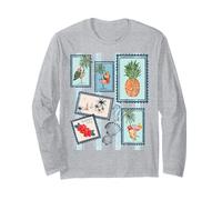 Tropical Summer Stamp Collage with Birds & Cocktails Long Sleeve T-Shirt