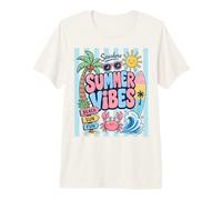 Tropical Summer Vibe Crab Surfboard Beach Palm Tree Vacation Premium T-Shirt