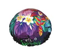 Tropical Summer with Flamingos Shower Caps for Women Reusable Waterproof Soft Shower Hat Double Protection Layers