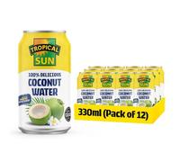 Tropical Sun 100% Delicious Coconut Water 330ml (Pack of 12) | Pure coconut water multipack with Natural Coconut Flavour | No Added Sugar | Ideal for Hydration & Instant Refreshment
