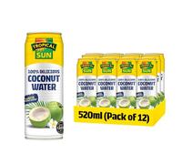 Tropical Sun 100% Delicious Coconut Water for Instant Refreshment - 520 millilitres (Pack of 12) - Free from Artificial additives