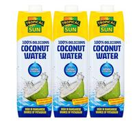 Tropical Sun 100% Delicious Coconut Water Pure Drink NO Bits Natural Nectar Juice Potassium Source 1L Pack of 3 with Welari Thank You Card | (3pack) (3x1L)
