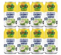 Tropical Sun 100% Delicious Coconut Water Pure Drink NO Bits Natural Nectar Juice Potassium Source 330ml Pack of 8 with Welari Thank You Card | (8pack) (8x330ml)