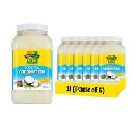 Tropical Sun 100% Pure Coconut Oil, Cold-Pressed,1L (Pack Of 6), Premium Natural Cooking & Beauty Oil, Unrefined, Ideal for Baking, Frying, Skin & Hair Moisturizer, Gluten-Free, Vegan