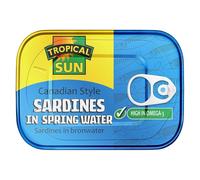 Tropical Sun Canadian Style Sardines in Spring Water,(Pack of 12) High in Omega 3, Rich in Protein, Healthy Sardines for the Whole Family, Perfect for Meals, Salads, and Cooking