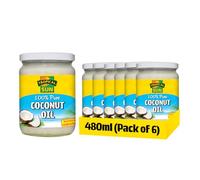 Tropical Sun Coconut Oil 100% Pure 480ML (pack of 6) | Raw, Cold Pressed, Unrefined | Natural Coconut Oil for Cooking, Hair and Skin | Vegan and Gluten-Free | Glass Jar for Freshness