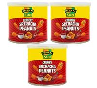 Tropical Sun Crunchy Sriracha Peanuts 140g Pack of 3 Spicy Hot Chilli Pepper Flavour Roasted Nuts Vegan Nibble Snack with Welari Thank You Card | (3pack) (420g)