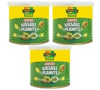 Tropical Sun Crunchy Wasabi Peanuts 140g Pack of 3 Spicy Hot Roasted Nuts Vegan Nibble Snack Japanese Horseradish Flavour with Welari Thank You Card | (3pack) (420g)
