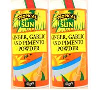 Tropical Sun Ginger, Garlic andPimento Seasoning - 100g - All-Purpose Caribbean Spice Blend for Meat, Chicken, Fish andJerk Dishes (Pack of 2)