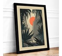 Tropical Sun in Silhouette Art Deco Framed Wall Art Print A2 Black