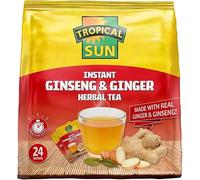 Tropical Sun Instant Ginseng & Ginger Herbal Tea, Made with Real Ginger & Ginseng, 24 Sachets