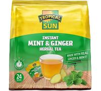 Tropical Sun Instant Mint & Ginger Herbal Tea, Made with Real Ginger & Mint, 24 Sachets