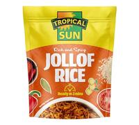 Tropical Sun Microwaveable Jollof Rice 250g Pack of 8, Spicy Ready Meal, Quick Heat Pouch, Authentic Seasoned Rice with Tomato, Onion & Herbs, Convenient Meal Prep Option