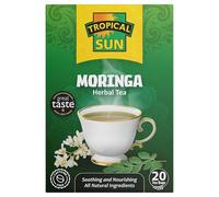 Tropical Sun Moringa Tea 20 Tea Bags, 100% Dried Moringa Oleifera Leaves, Caffeine Free Herbal Tea, Natural Plant Based Infusion