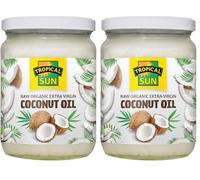 Tropical Sun Organic Extra Virgin Coconut Oil 480ml | Raw, Cold Pressed, Unrefined | Natural Coconut Oil for Cooking, Hair and Skin | Vegan and Gluten-Free | Glass Jar for Freshness (Pack of 2)