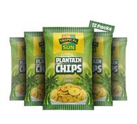 Tropical Sun Plantain Chips Lightly Salted 70g (Pack of 12), Crispy Green Plantain Snack Chips, Vegan & Gluten Free, Made with Sunflower Oil for Everyday Snacking