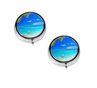 Tropical Sunny Beach Print Pill Box, Round Pill Organizer, 3 Compartment Small Pill Case for Purse & Pocket, Portable Medicine Box, Travel Pill Case