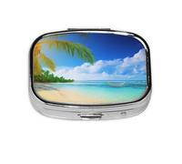 Tropical Sunny Beach Printed Square Pill Organizer with 2 Compartments, Portable Mini Pill Box Pill Case for Medicine, Vitamin, Fish Oil, Supplements