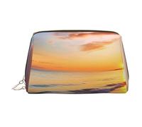 Tropical Sunrise on The Beach Makeup Bag for Women Cosmetic Bags Leather Travel Makeup Case Organizer Waterproof Make up Pouch Open Flat Toiletry Bag Portable Storage Pouch for Travelling, Gold, One