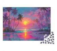 Tropical Sunset Beach 100% Recycled Cardboard Tropical Sunset with Palms 1000Pc Puzzle Adults Unique Classic Educational Games Brainteasing 70x50cm/1000pcs