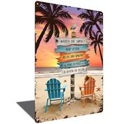 Tropical Sunset Beach Tin Sign Vintage Palm Tree Decor - Relaxing Metal Wall Art for Bedroom, Bar, or Beach House, 8x12 Inch Retro Beach Vibes (2478)