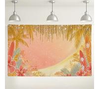 Tropical Sunset Beach Wall Backdrop, Summer Palm Leaves Decor for Parties, Vibrant Floral Photography Background, Ideal for Luau and Summer Celebrations 71x43 Inch