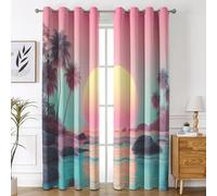 Tropical Sunset Blackout Curtains, Hawaiian Palm Trees Curtains for Bedroom Living Room, Window Treatments 54 Inch Drop, Eyelet Drapes, 46x54 Inch 2 Panels D&P27