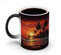 Tropical Sunset Color Changing Mug Heat Sensitive Coffee Mugs Unique Magic Ceramic Cup Funny Art Mug Large Novelty Tea Cup Personalized Discoloration Mugs for Xmas Funny Gifts