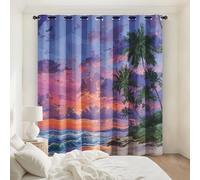 Tropical Sunset Curtains for Bedroom Living Room, Ocean Beach Palm Tree Blackout Curtains Eyelet 108 Drop - Thermal Patterned Window Drapes Home Decor 90x108 Inch 2 Panels K238