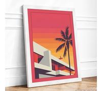 Tropical Sunset Geometry Mid-Century Framed Wall Art Print A2 (59.4×42cm) White, Wall Decor for Living Room, Bedroom, Office & Home, Ready to Hang, Art Gift