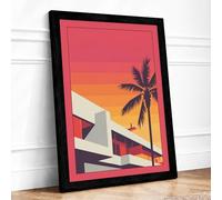 Tropical Sunset Geometry Mid-Century Framed Wall Art Print A3 (42×29.7cm) Black, Wall Decor for Living Room, Bedroom, Office & Home, Ready to Hang, Art Gift