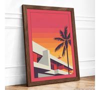 Tropical Sunset Geometry Mid-Century Framed Wall Art Print A3 (42×29.7cm) Walnut, Wall Decor for Living Room, Bedroom, Office & Home, Ready to Hang, Art Gift