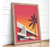 Tropical Sunset Geometry Mid-Century Framed Wall Art Print A4 (29.7×21cm) Oak, Wall Decor for Living Room, Bedroom, Office & Home, Ready to Hang, Art Gift