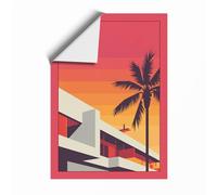 Tropical Sunset Geometry Mid-Century Unframed Wall Art Print A1 (84.1×59.4cm), Wall Decor for Living Room, Bedroom, Office & Home, Art Gift