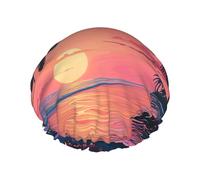Tropical Sunset Hair Cap for Shower, Waterproof Shower Caps for Long Hair, Non-Slip Cute Shower Cap