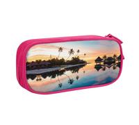 Tropical Sunset Large Capacity Double Layer Pencil Case,Customizable Full Print Polyester Fabric Organizer-School, Office, Travel Makeup Pouch