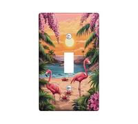 Tropical Sunset Light Switch Cover Plates/Outlet Covers, Peach Flamingos and Palm Trees for Beach Decor, Plastic Wall Plates, Standard Size Single Toggle