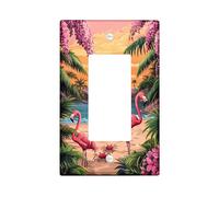 Tropical Sunset Light Switch Cover Plates/Outlet Covers, Peach Flamingos and Palm Trees for Beach Decor, Plastic Wall Plates, Standard Size Single Rocker