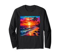 Tropical Sunset Ocean Waves Oil Painting Long Sleeve T-Shirt
