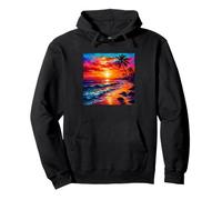 Tropical Sunset Ocean Waves Oil Painting Pullover Hoodie
