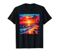 Tropical Sunset Ocean Waves Oil Painting T-Shirt