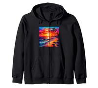 Tropical Sunset Ocean Waves Oil Painting Zip Hoodie