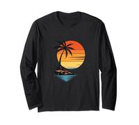 Tropical Sunset Palm Tree Island Retro Beach Graphic Long Sleeve T-Shirt