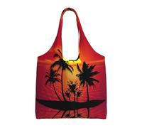 Tropical Sunset Palm Tree Print Canvas Tote Bags for Women Reusable Grocery Bag Large Gym Canvas Cloth Pouchportable Shopping Handbag
