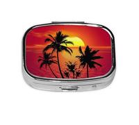 (Tropical Sunset Palm Tree) Square Pill Box with 2 Compartment Small Pill Organizer Portable Pill Case Vitamin Containers, Travel Essentials 5.5x4x1.8 cm