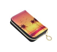 Tropical Sunset Palm Trees Shore Women's Wallets Zip Around Card Holder Wallets RFID Blocking Small Zipper Wallet with Coin Pouch