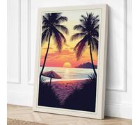 Tropical Sunset Palms Coastal Canvas Wall Art Print 36x24 Inch (91 x 61 cm)