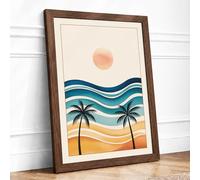 Tropical Sunset Palms Coastal Framed Wall Art Print A1 (84.1×59.4cm) Walnut, Wall Decor for Living Room, Bedroom, Office & Home, Ready to Hang, Art Gift