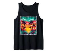 Tropical Sunset Paradise Palm Trees Retro Beach Vacation Tank Top